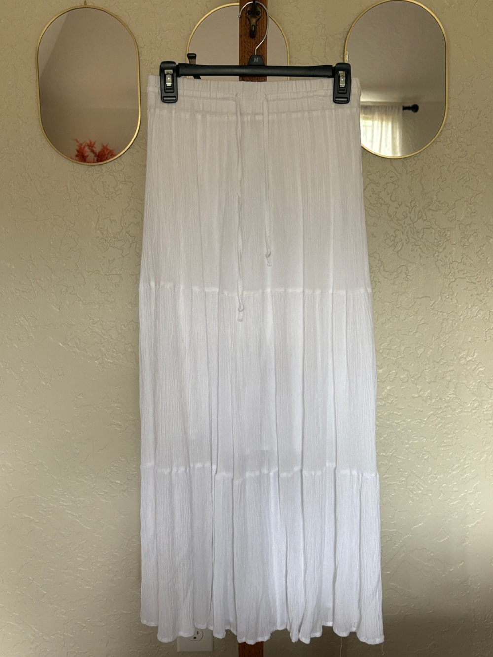 Passport White Tiered Maxi Skirt with Drawstring Waist